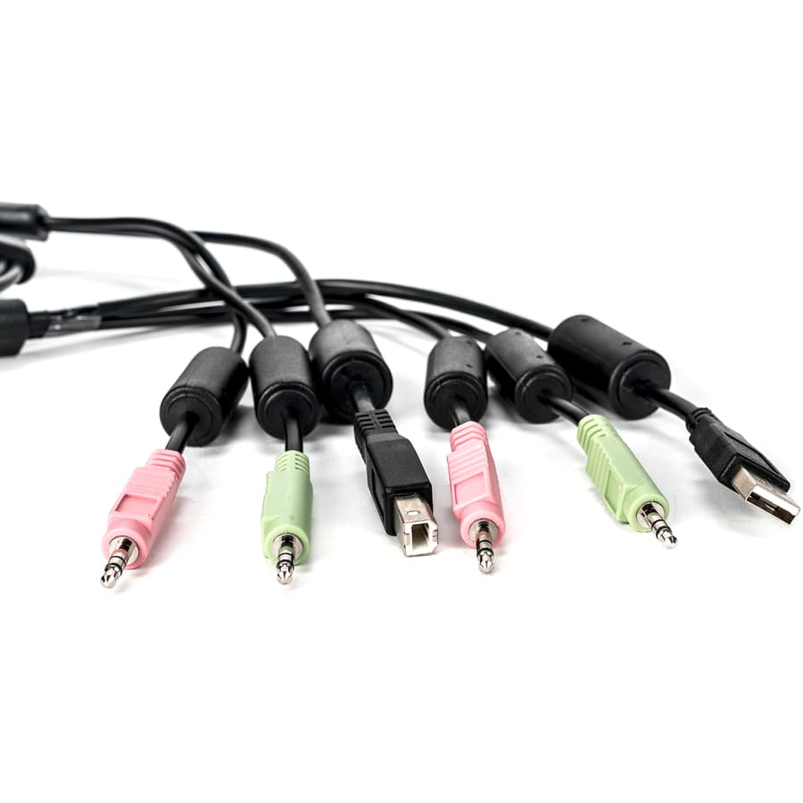 6 ft USB and dual-audio cable assembly for organized device connections