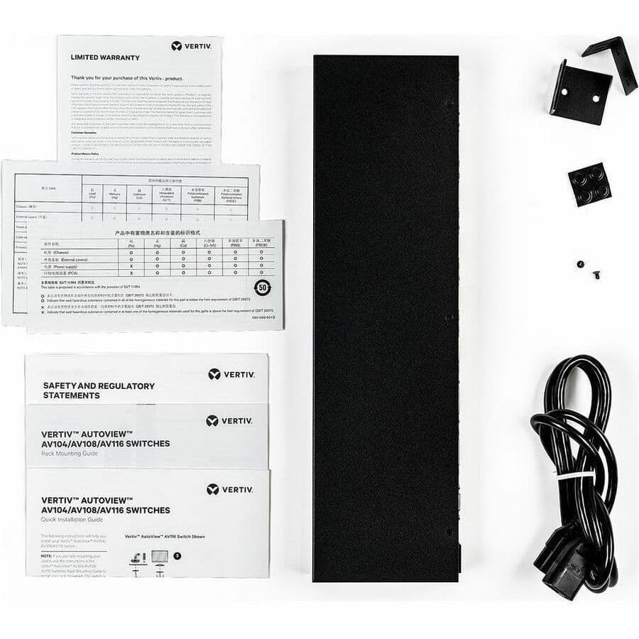 Vertiv 8-port 1U analog KVM switch with 8 VGA cables for rack or desktop use