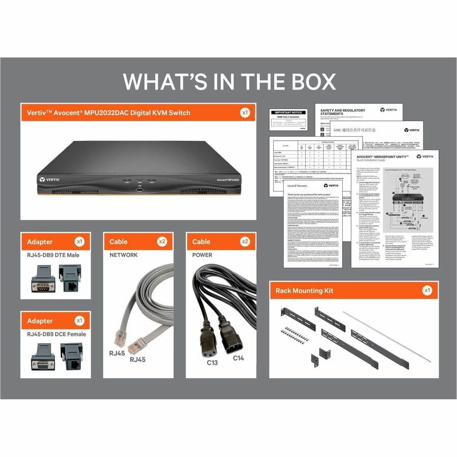 Vertiv MPU108EDAC-400 8-port digital KVM switch with dual AC power supplies for rack-mounted server management