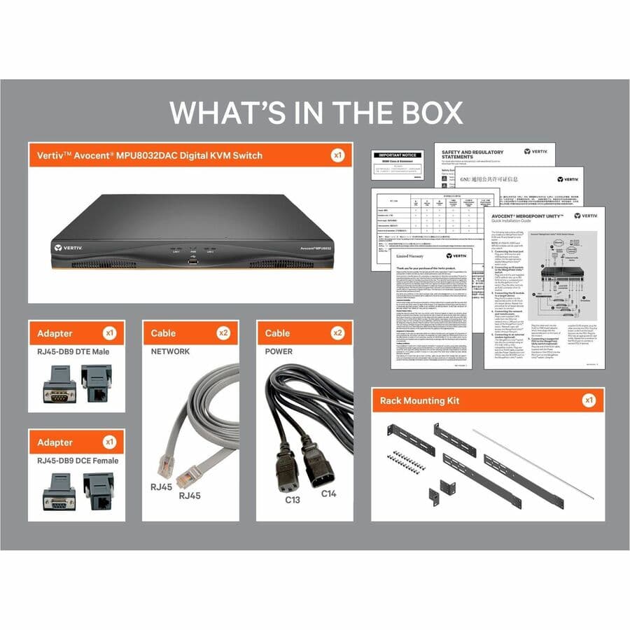 Vertiv MPU8032DAC-400 32-port digital KVM switch with dual AC power supplies