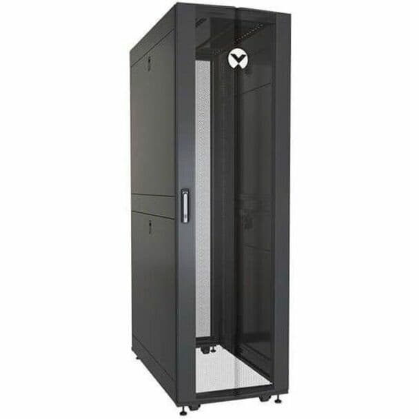 Vertiv 42U 600 x 1,100 mm open-frame server rack with adjustable depth and sliding tray