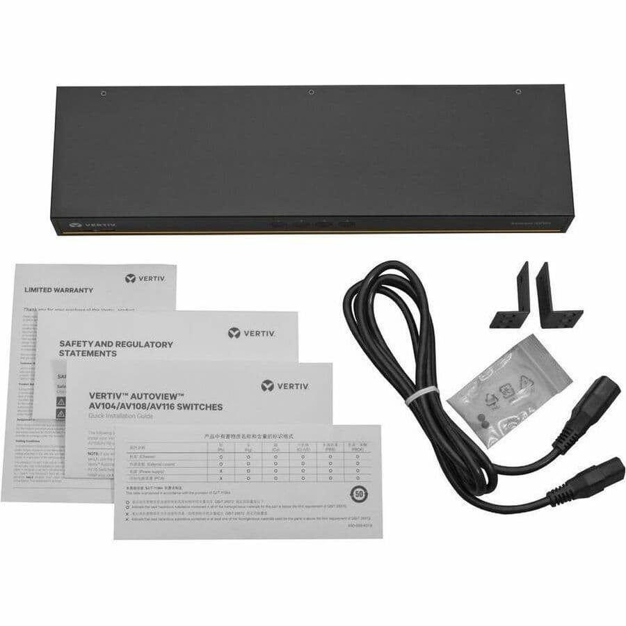 Vertiv 8-port 1U analog KVM switch with 8 VGA cables for rack or desktop use