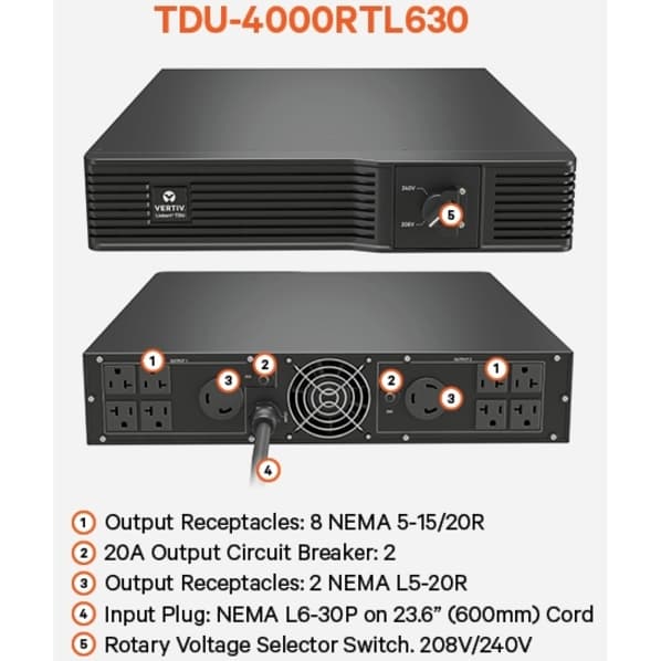 Vertiv Liebert TDU 4000VA/40 rack tower UPS with 10 NEMA outlets