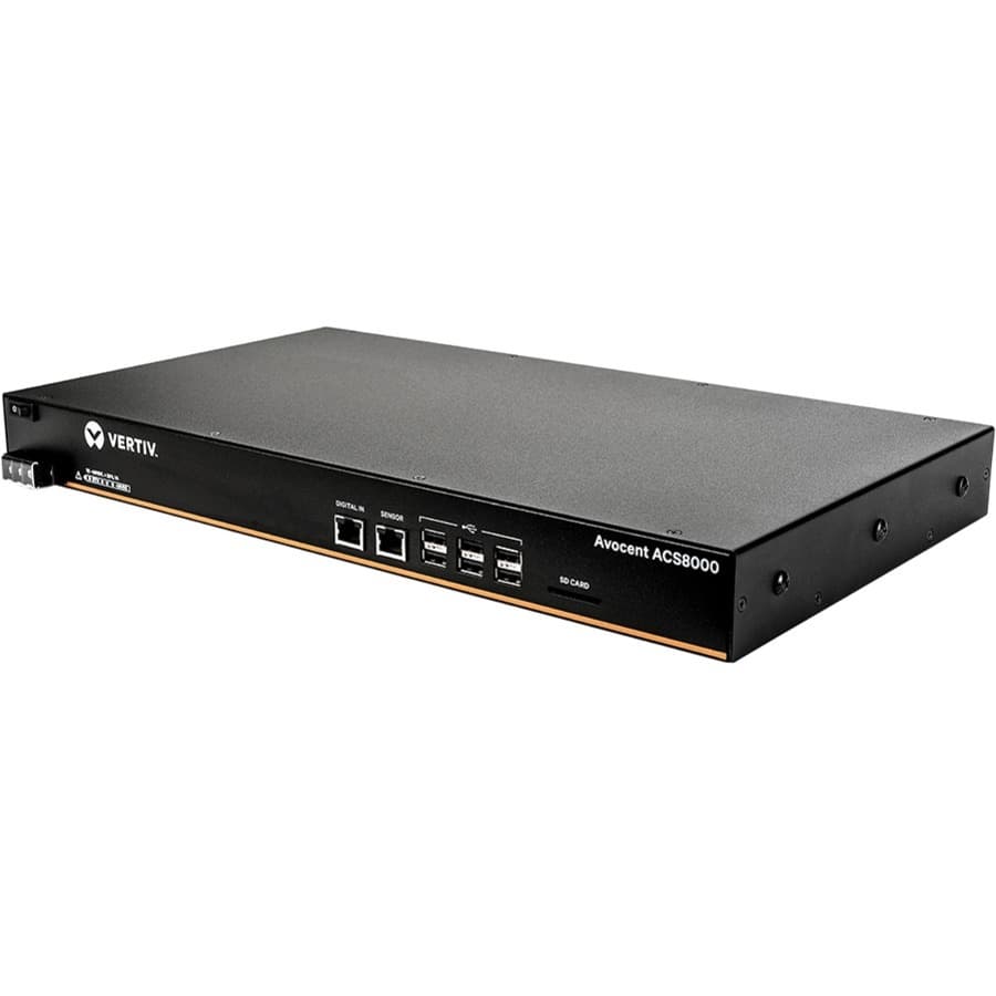 Vertiv ACS8008SDC-400 8-port console server with single DC power supply, rack mount, TAA compliant