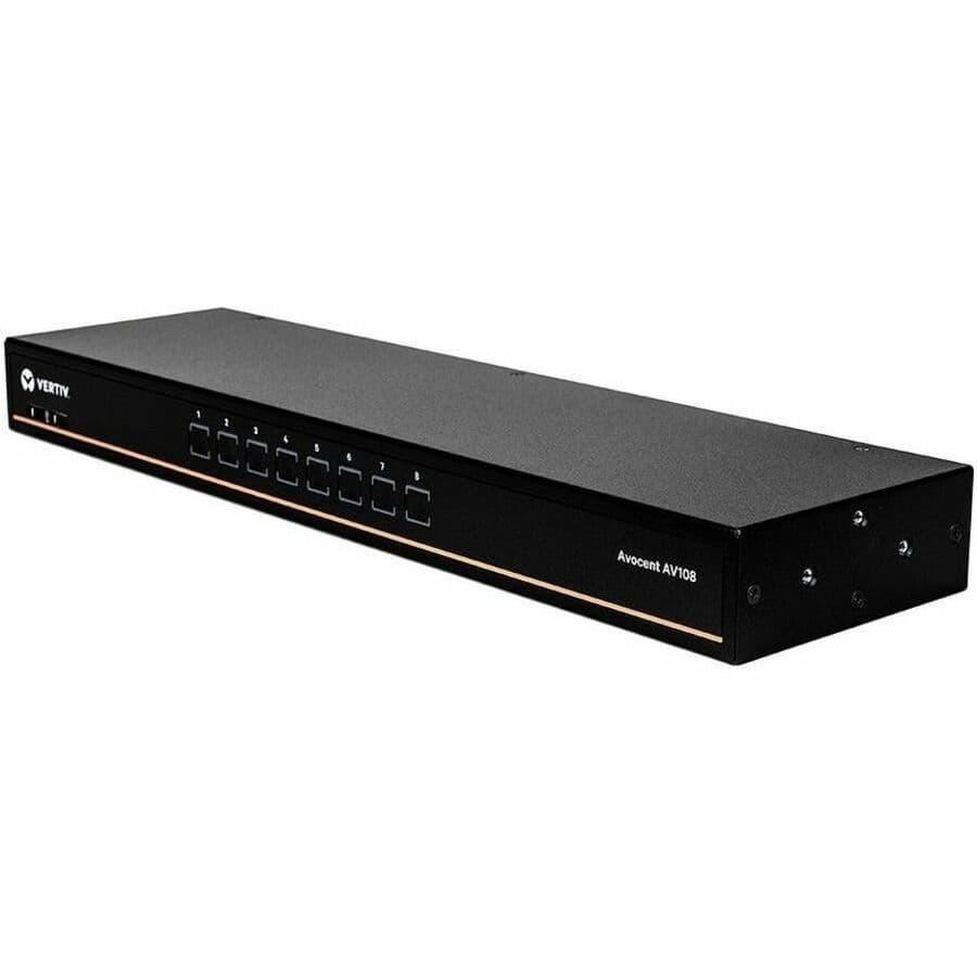 Vertiv 8-port 1U analog KVM switch with 8 VGA cables for rack or desktop use