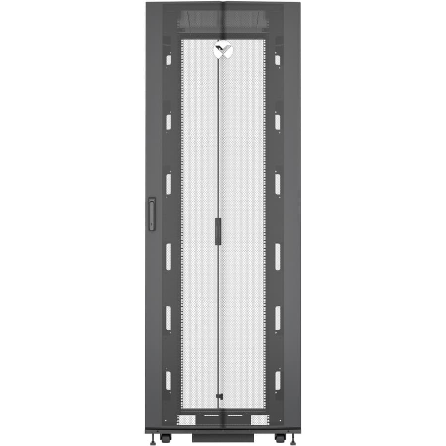 Vertiv VR3357TAA 48U rack with doors, side panels, and casters