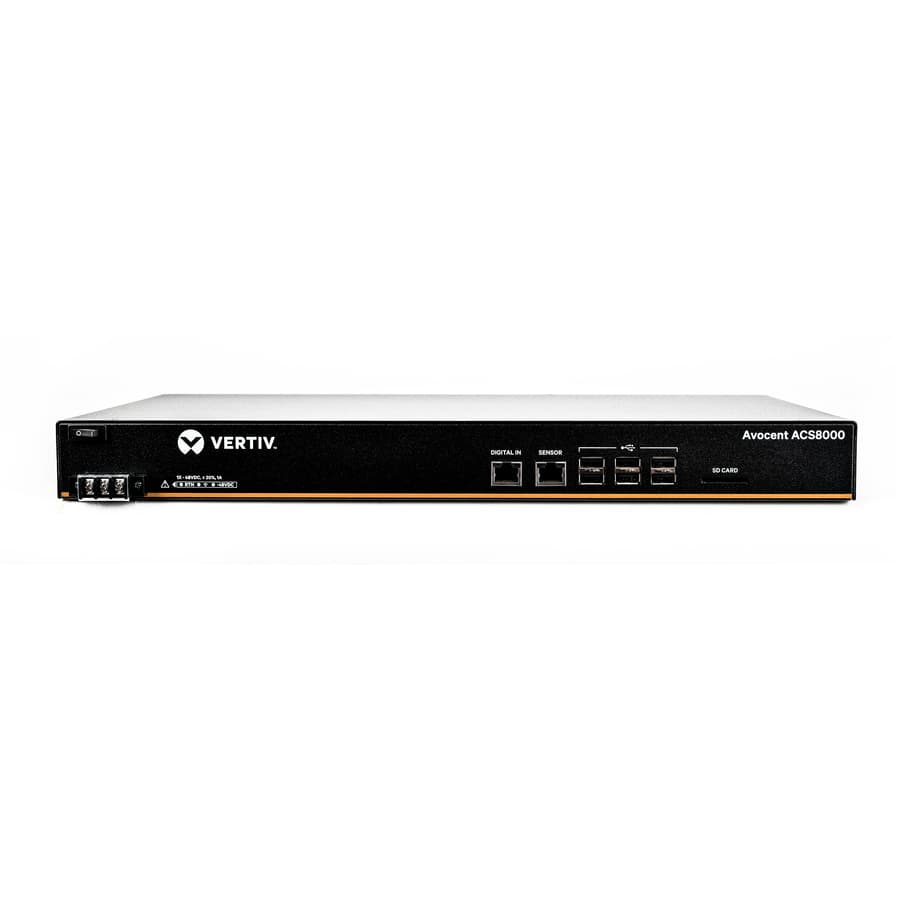 Vertiv ACS8008SDC-400 8-port console server with single DC power supply, rack mount, TAA compliant