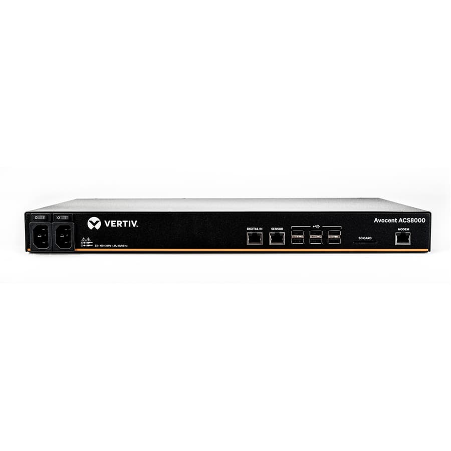 Vertiv ACS8032MDAC-400 32-port rack mount console server with dual AC power and analog modem support