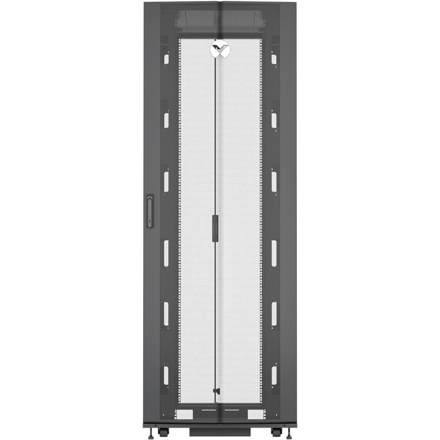 Vertiv VR3357TAA 48U rack with doors, side panels, and casters