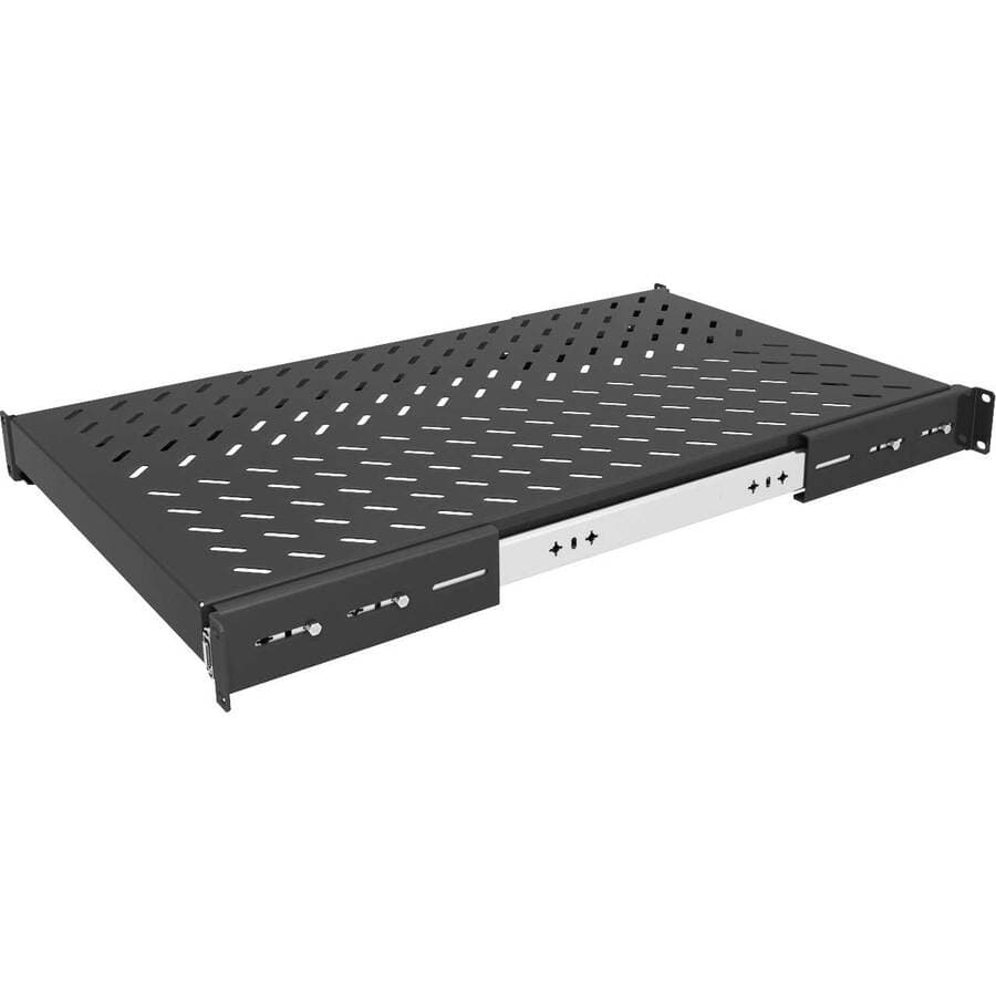 Vertiv 1U adjustable sliding shelf, black metal rack shelf for 19 inch racks, 100 lb capacity