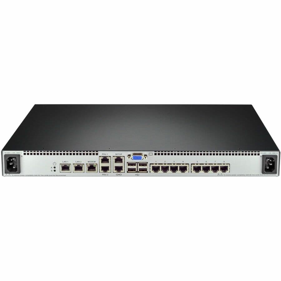 Vertiv MPU108EDAC-400 8-port digital KVM switch with dual AC power supplies for rack-mounted server management