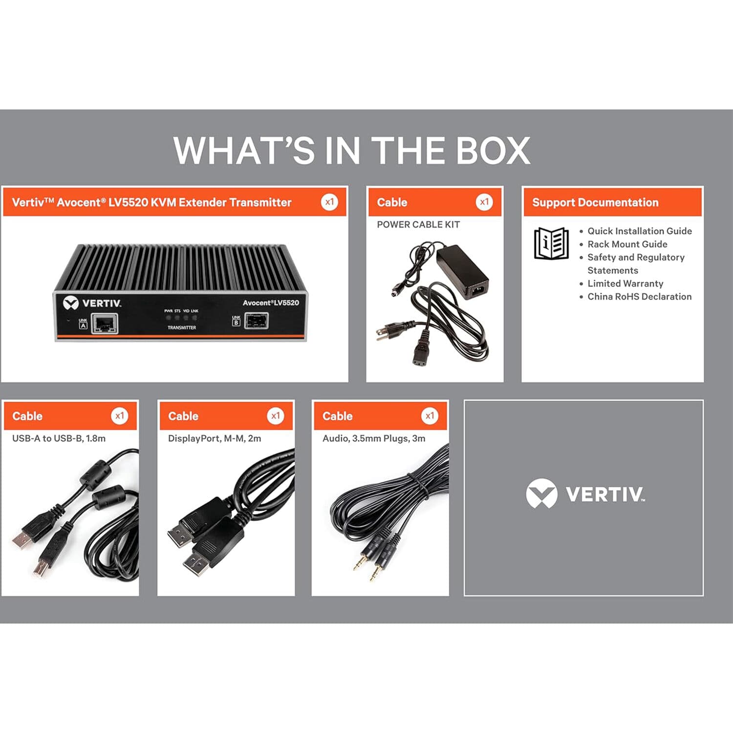 Vertiv LV5520T-400 dual DisplayPort 4K60 USB 2.0 KVM extender
