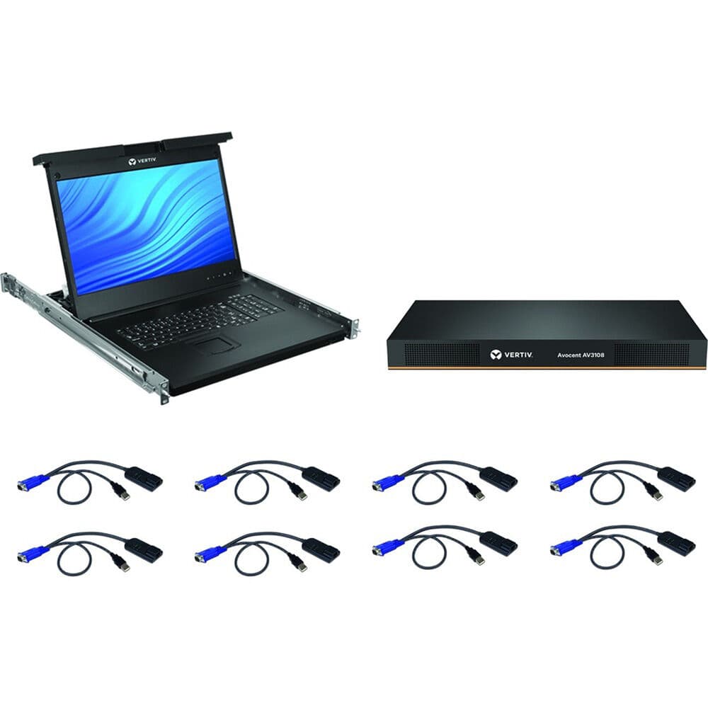 Vertiv LCD 8P KVM 8 Cables USB KB-U 18.5 inch rack-mount LCD console for 8 servers
